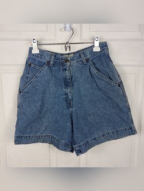 St Johns Bay Mom Jean Shorts 4 Womens Blue Denim High Waisted Carpenter Vintage